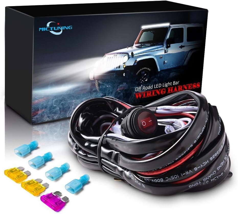 MICTUNING MIC-B1002 LED Light Bar Wiring Harness, Fuse 40A Relay On-off Waterproof Switch: Automotive