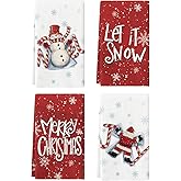 Artoid Mode Snowman Merry Christmas Kitchen Towels Dish Towels, 18x26 Inch Farmhouse Holiday Joy Snowflake Winter Decoration Cleaning Set of 4