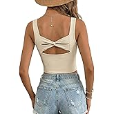 Dokotoo Womens Workout Tank Tops with Built in Bra Casual Sleeveless Shirts Cross Backless Fitted Going Out Tops