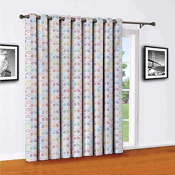 Cars Polyester Blackout Curtains,Cars with Various Vibrant Colors Concept Design Vehicles