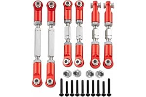 RCJTCQX 6PCS Aluminum Adjustable RC Tie Rods Linkage Turnbuckles Toe Links Set Upgrade Parts for 1/8 Mojave 4S 4X4 BLX RC Car (Red)
