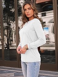 AUTOMET Womens Long Sleeve Shirts Pleated Crew Neck