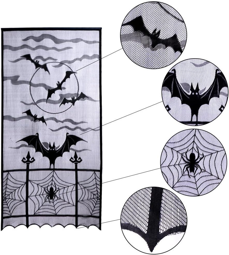 Fengh Halloween Door Curtain Spider Bat Lace Halloween Door Cover Spider Web Window Curtains