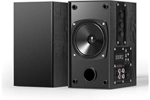 Elimavi 4-Inch Woofer Wood Enclosure Bookshelf Speakers - Powerful 30W Stereo Sound for PC, TV, Gaming, and Music - 3.5mm-RCA Input, Wall Mounted - Black