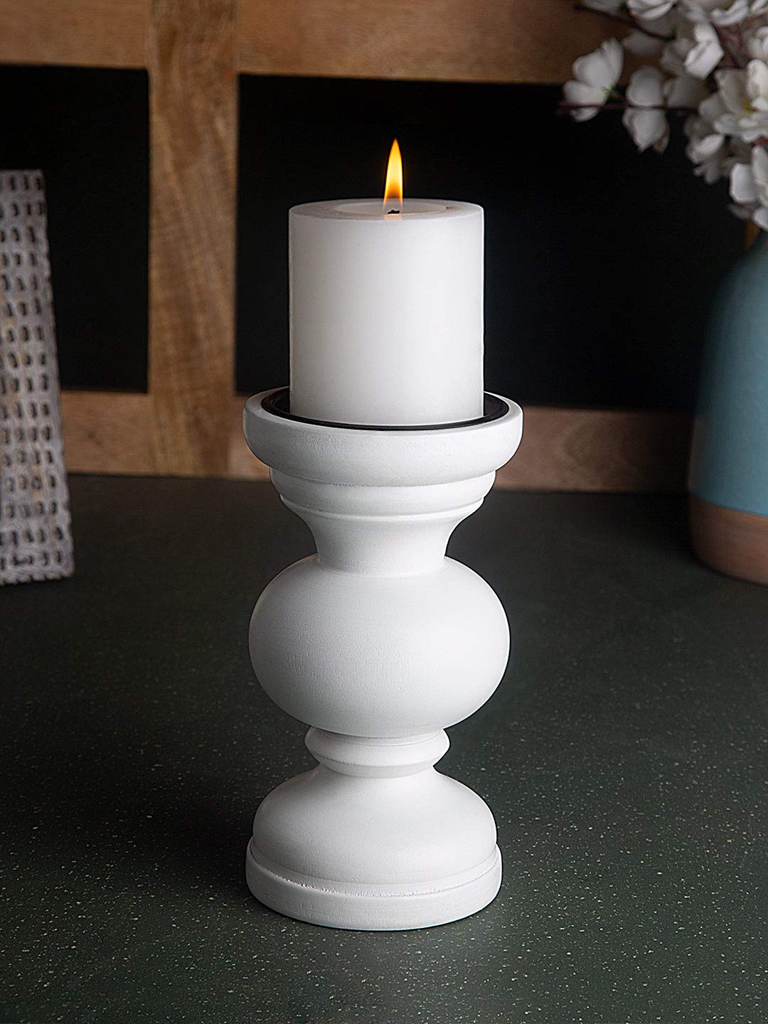 Buy Baronial Wooden Candle Stand (White) Online at Low Prices in India