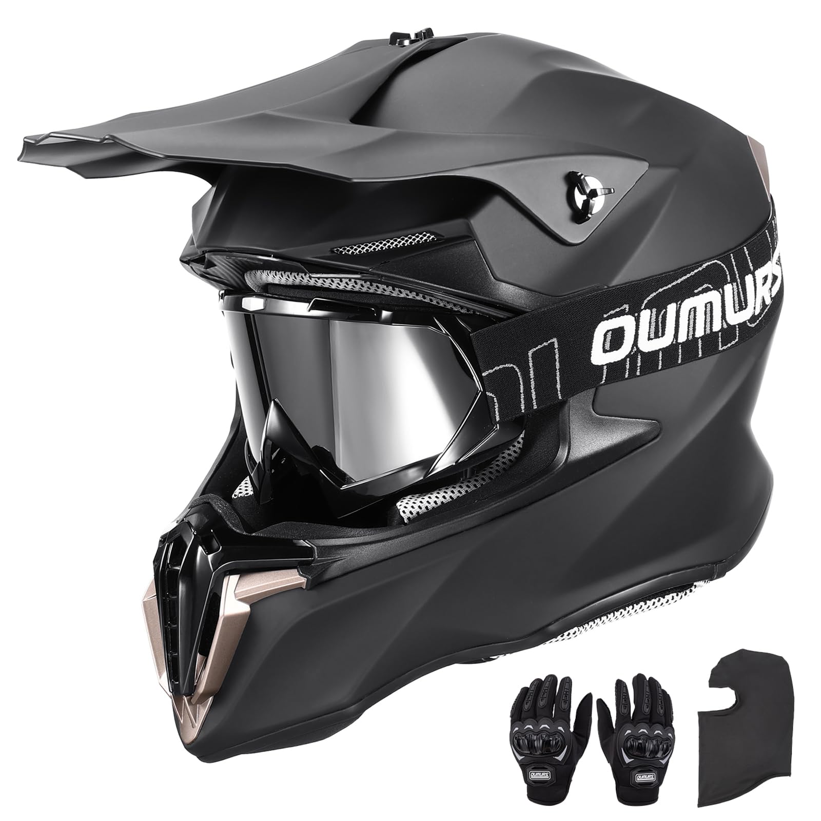 Photo 1 of OUMURS Adult ATV Dirt Bike Helmet with Gloves & Mask Adjustable Sun Visor Motorcycle Adult Helmet Off-Road Motocross Downhill MX for Unisex-Adult - 806 Matte Black, M