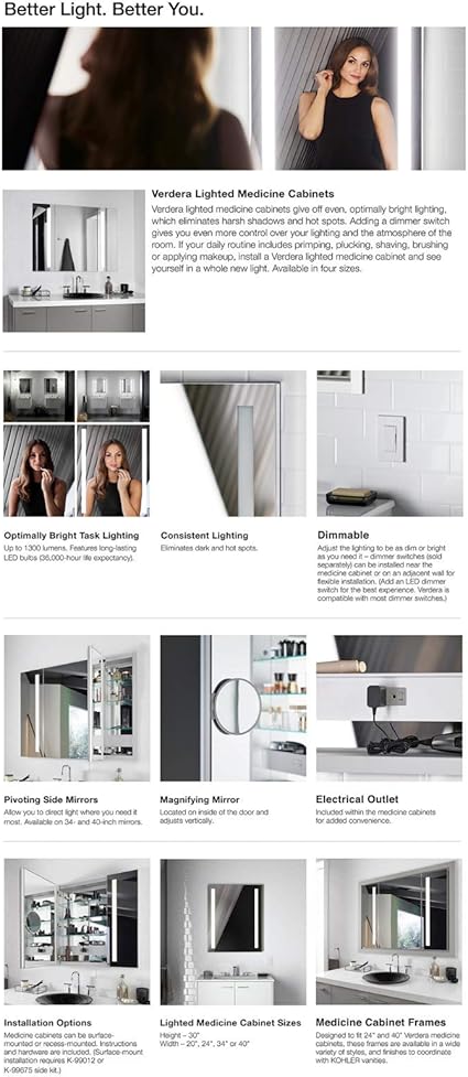 Kohler 99011 Tl Na Verdera Lighted Medicine Cabinet Aluminum 40 X30 Amazon Co Uk Diy Tools