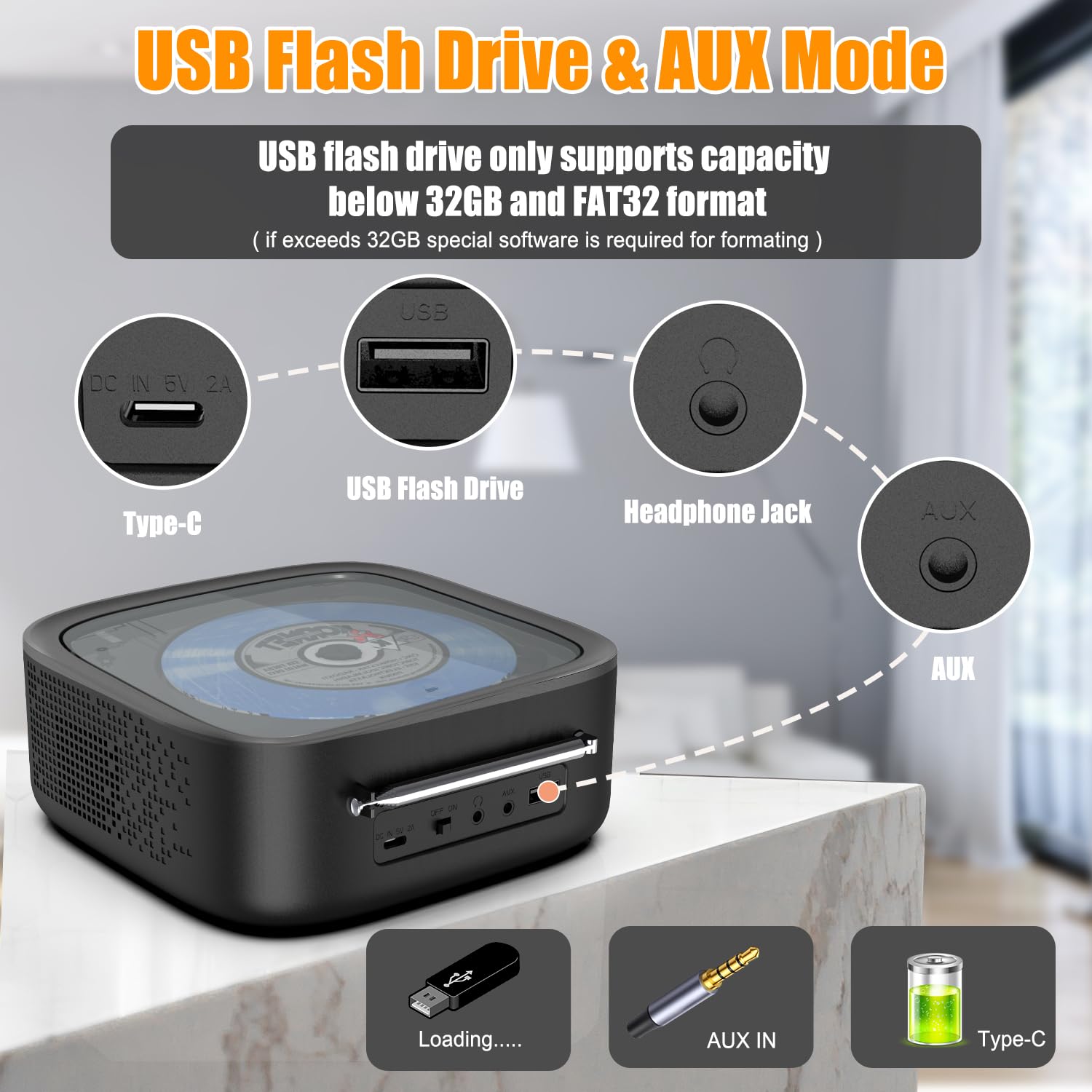 Portable CD Player Bluetooth,Desktop CD Player with Bluetooth Music Boombox Portable CD Players for Home Built-in Dual Speakers FM Radio & Speaker, LED Screen Support USB/AUX Headphone Jack