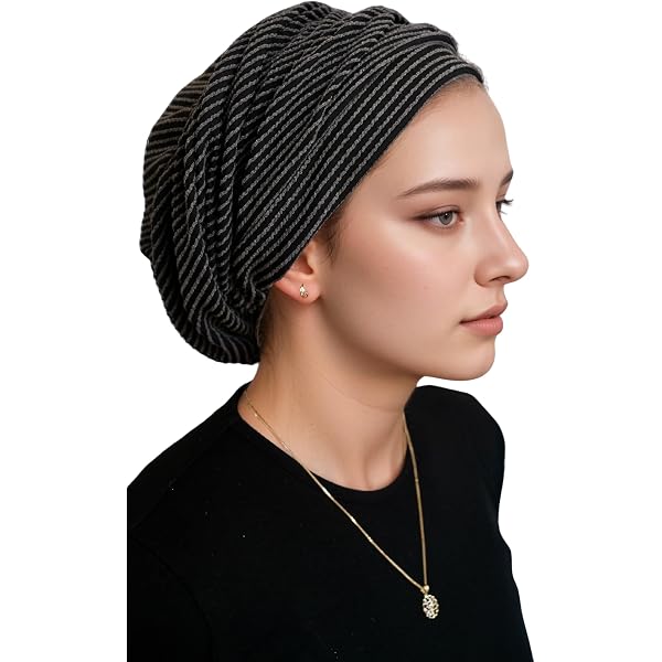 Cotton Beret Hat for Women, Ribbed w/Lurex Beanie, Slip On  display picture 2