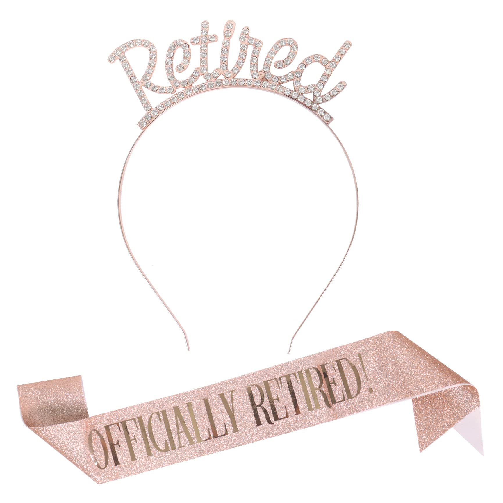 Qaziuy Retirement Tiara and Sash,Officially Retired Sash & Rhinestone Tiara for Women Retirement Party Decorations Supplies — image 1