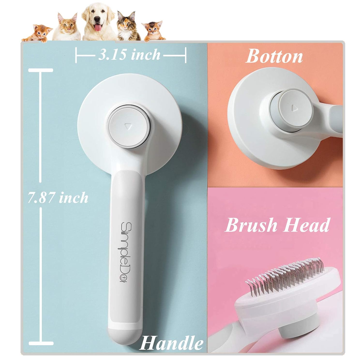 SimpleDot Self Cleaning Slicker Brush for Dogs and Cats, Pet Grooming Brush, Pet hair brush for Removes Undercoat Loose hair, Mats, Tangled and Dirt, Massages, for all hair types Dogs and Cats (Gray): Beauty