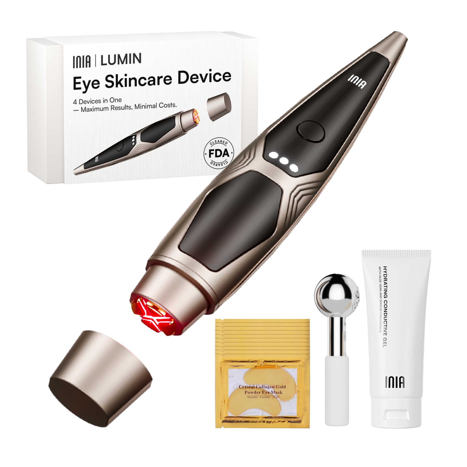Photo 1 of INIA 4-in-1 Eye Massager Tool Under Eye Red Light Therapy for Face, Eye Lift Depuffing Wand with Heat & Vibration for Dark Circles, Puffiness & Skin Firming – Enhances Skincare Routine