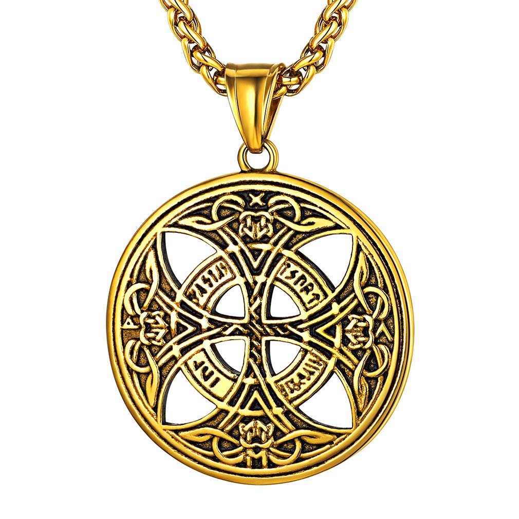 FaithHeart Antique Mens Necklace Celtic Cross Jewellery Gold Plated Tree of Life Pendant Irish Necklaces Stainless Steel Amulet Jewellery