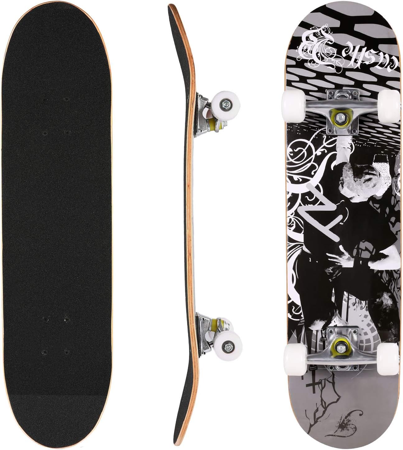 Pro Skateboard - 31" X 8" Complete Skateboard, 9 Layer Maple Wood Skateboard Deck with Double Kick Concave Design for Kids Boys Youths Beginners