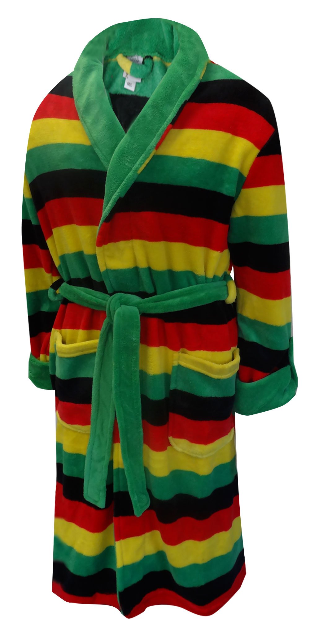 WebUndies.comMens Weedman Rasta Stripe Ganja Pot Leaf Cozy Robe (X-Small/Small)