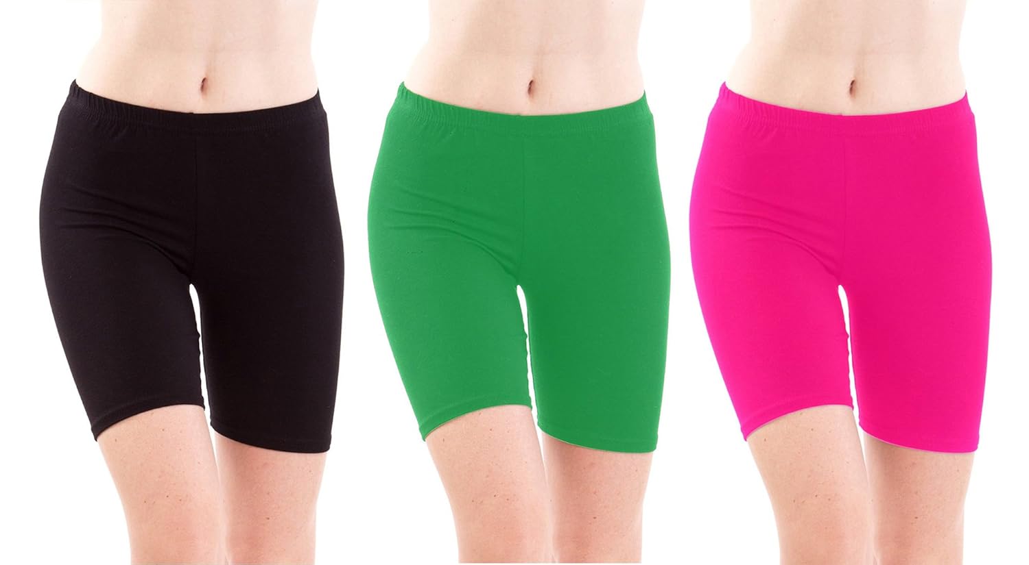 fashion line cotton cycling shorts for girls/women (black, green & pink, pack of 3)