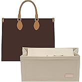 Doxo Purse Organizer Insert, Felt Tote Bag Insert with Zipper, Compatible with Dior Book Tote Medium & Onthego MM 35 and More(Beige-With Cover)