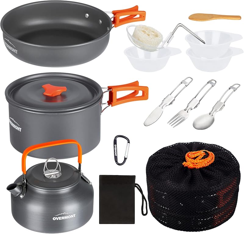 14 PCS Campeggio Pentole Utensili Set da Cucina Outdoor Bollitore Padella Pentola Portabile per Picnic Campeggio Trekking Escursione 1-3 Persone
