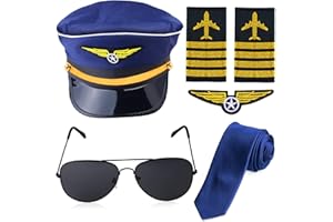 Yewong Airline Pilot Captain Hat Pilot Costume Accessory with Aviator Sunglasses for Adults and Teens Captain Halloween Party Cosplay Supplies (Blue-2)