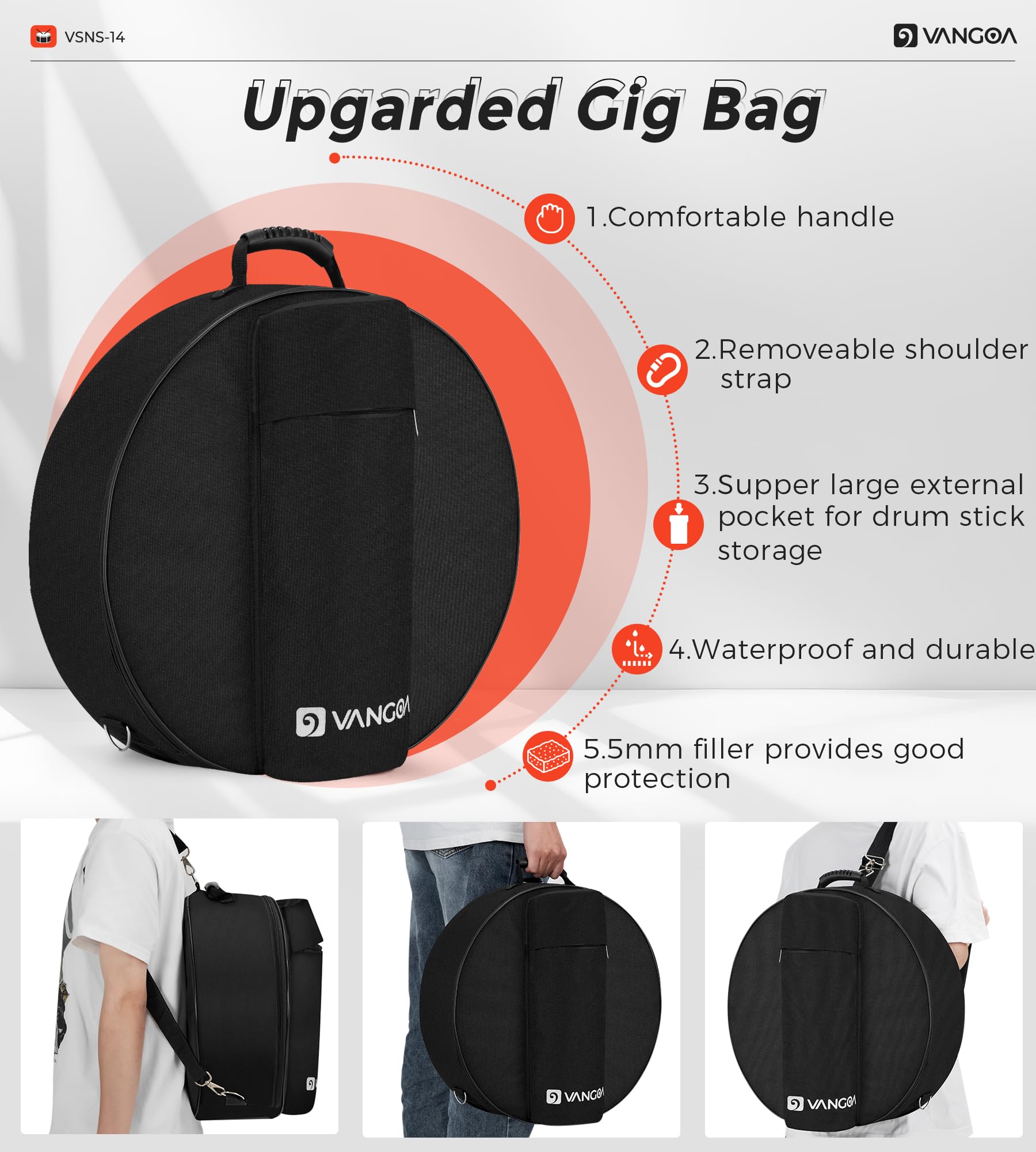 Vangoa Snare Drum Set with Remo Head 14" x