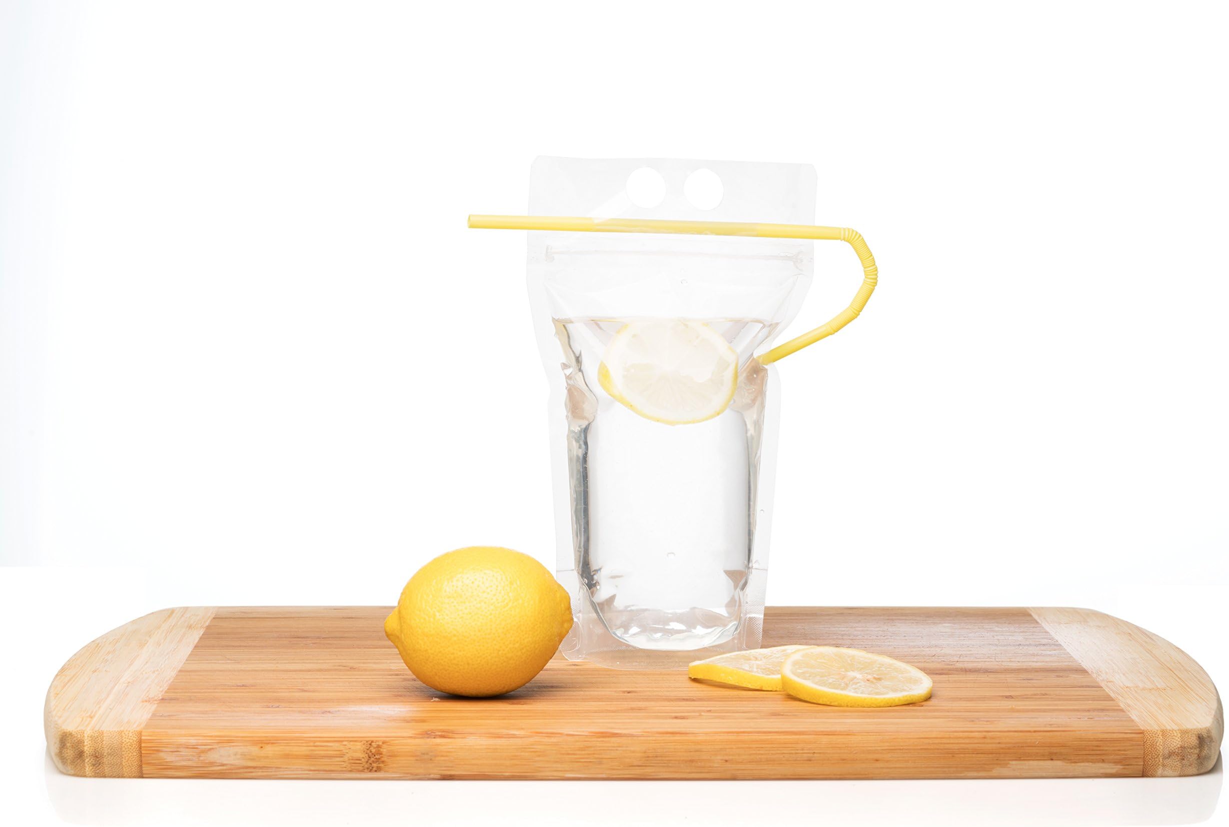 100 Pack Clear Drink Pouches Plastic Drink Bags With Straw Stand Up Reclosable Zipper Heavy Duty Heat Proof Hand-held Translucent, 8mil Beverage and Food Storage Bags 1.5" Bottom Gusset