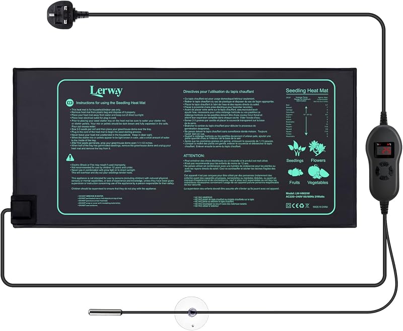 LERWAY Seedling Heating Mat with Digital Thermostat NTC Probe 52x25cm