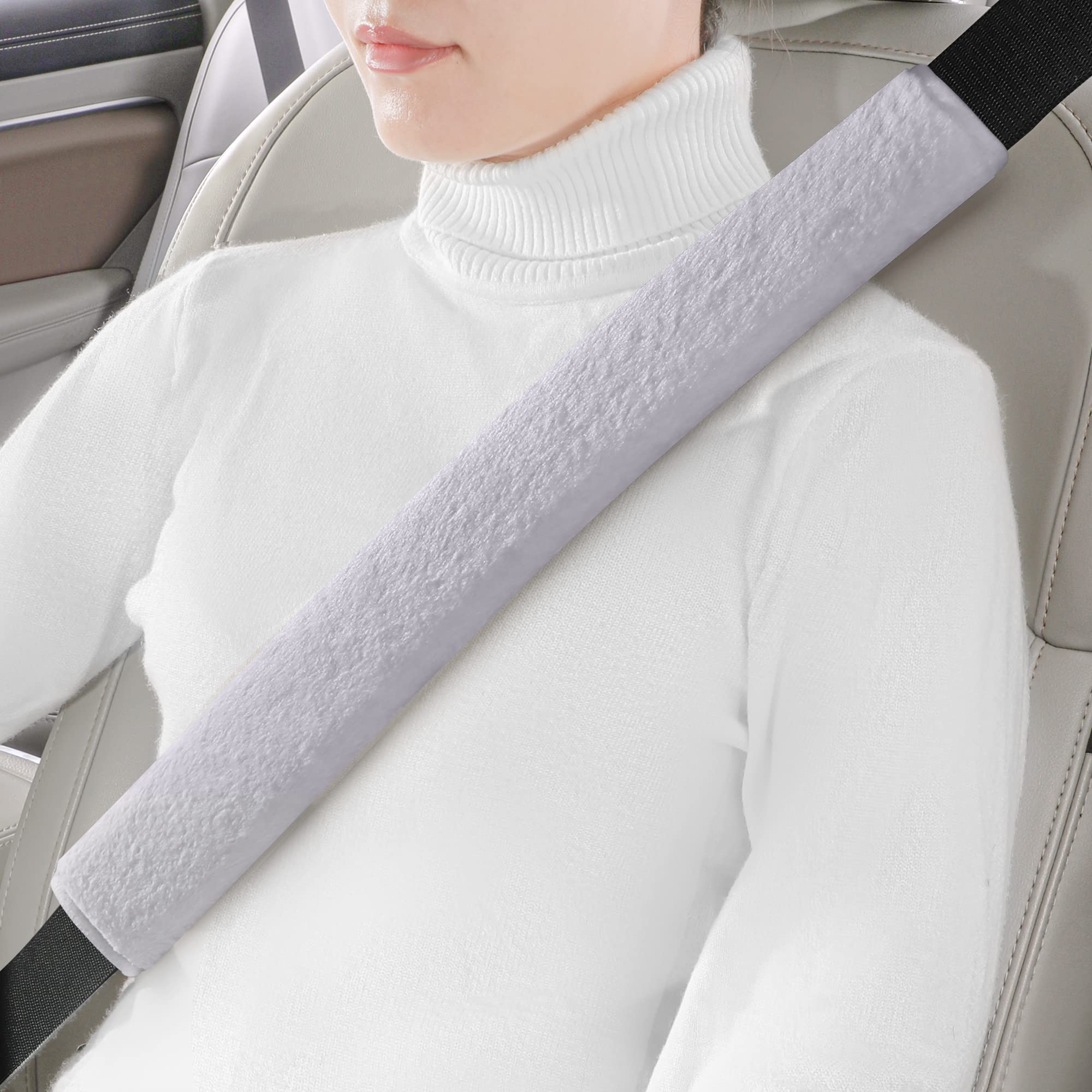 Photo 1 of LACDL Extra Long Seatbelt Cover Super Soft Furry for Adults Kids Women & Men, Thick Plush Full Car Seat Belt Strap Cushion, Fluffy Shoulder Pad Protector, Auto Interior Accessories, 1pc, Grey, 15.5in