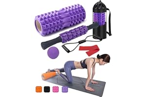 Foam Roller Set 6-Piece Kit: Rouleau Massage + Muscle Stick, Ball, Resistance Bands, Storage Bag for Back Pain, Deep Tissue &