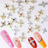 Crystal Cross Nail Charms - y2k Gems Nail Cross Charms - Gold & Silver Crystal Cross Nail Art, 3D Gems Nail Charms for DIY Designs Supplies