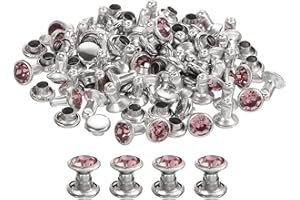 uxcell 100Pcs Silver Pink Rhinestone Rivets, 6mm/0.24" Leathercraft Rivets Crystal Rivets Metal Double Cap Rhinestone Stud Ri
