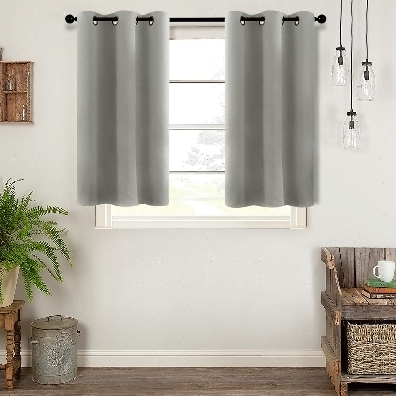 Photo 1 of MRTREES Blackout Curtains, Short Bedroom Curtain Panels Room Darkening, Thermal Insulated Living Room Curtain Drapes Grommet Top Window Treatment for Bathroom/Basement(2 Panels, 34x45 Inches, Grey)