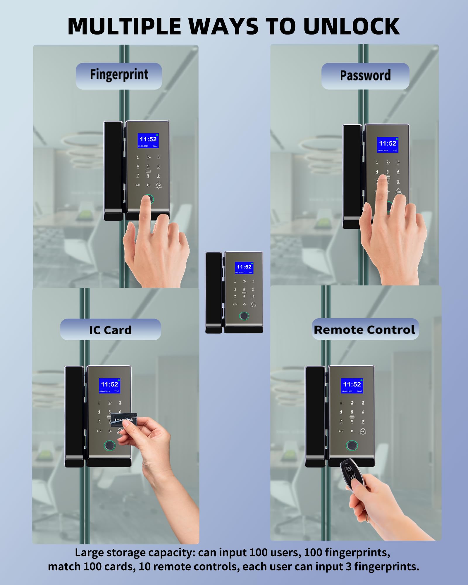 Smart Glass Door Lock,Perfiware 4in1 Biometric Fingerprint Glass Door Locks LG2315,2024 Drill-Free Keyless Entry Upgraded Door Locks,Great for Office,Home,Hotel,Apartment