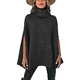 KIRUNDO Women's 2026 Fall Winter Turtleneck Poncho Sweater Fashion Chunky Knit Cape Wrap Sweaters Pullover Jumper Tops