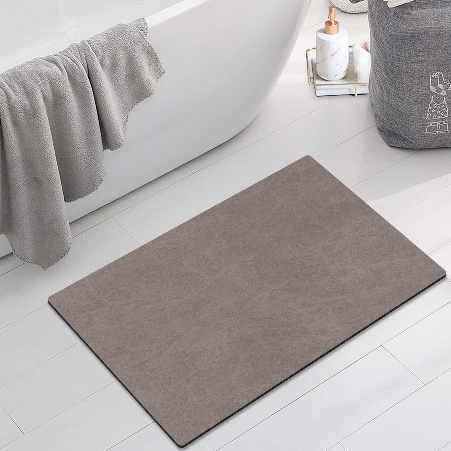 Quick Dry Non Slip Water Absorbent Anti Mould Floor Mat for Shower, Bathtub, Sink - Bedroom/Bathroom Rug - Diatomaceous Earth - Brown, 40 x 60 cm
