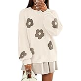 MEROKEETY Women's 2025 Fall Floral Sweater Cute Long Lantern Sleeve Crewneck Knit Pullover Tops