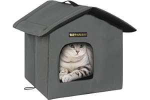 Rest-Eazzzy Cat House for Outdoor Cats, Weatherproof and Insulated Feral Cat House with Mat and Clip, Easy to Put Together, Selfwarming Cat Shelter for Winter(Grey, Waterproof House-S)