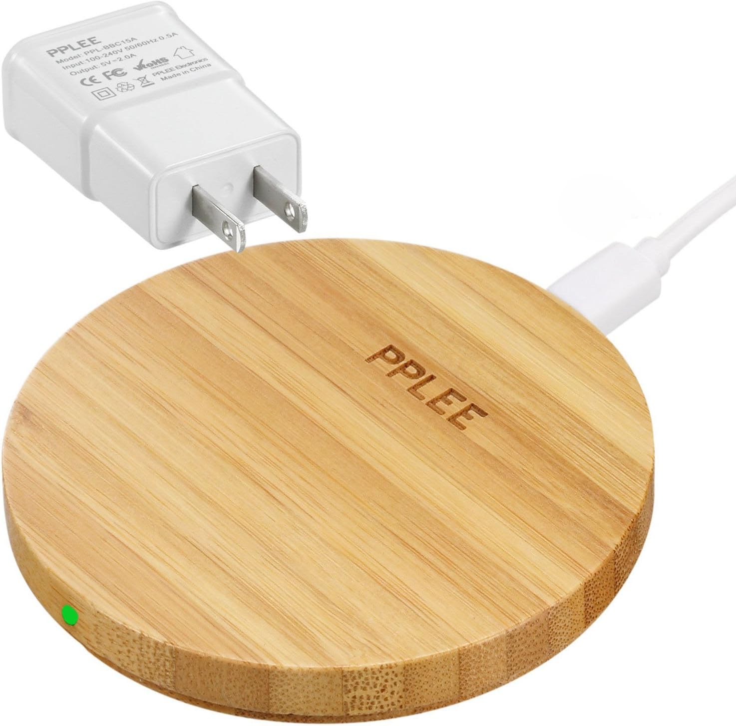PPLEE Bamboo Wirelss Phone Charging Pad Compatible with Samsung S6,Note 5,S6 Edge +,Nexus 4/5/6/7,Nokia Lumia 920,LG Optimus Vu2,All Qi Stardard Devices (Circular)