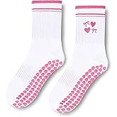 Etercycle Pilates Socks for Women, Cute Embroidery Pattern Yoga Grip Socks, Soft Cotton Crew Grippy Sock for Barre Workout