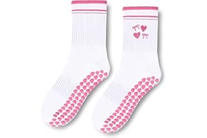 Etercycle Pilates Socks for Women, Cute Embroidery Pattern Yoga Grip Socks, Soft Cotton Crew Grippy Sock for Barre Workout