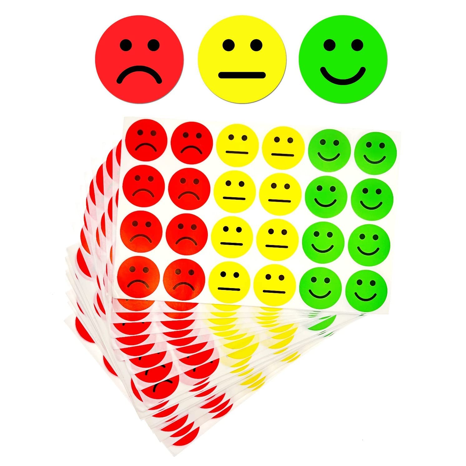 JZK 1200pcs Round red Yellow Green Traffic Light Smiley face Stickers, Emotions Happy Smiling sad Good and Bad Sticker, Class Reward Sticker, Mood Sticker
