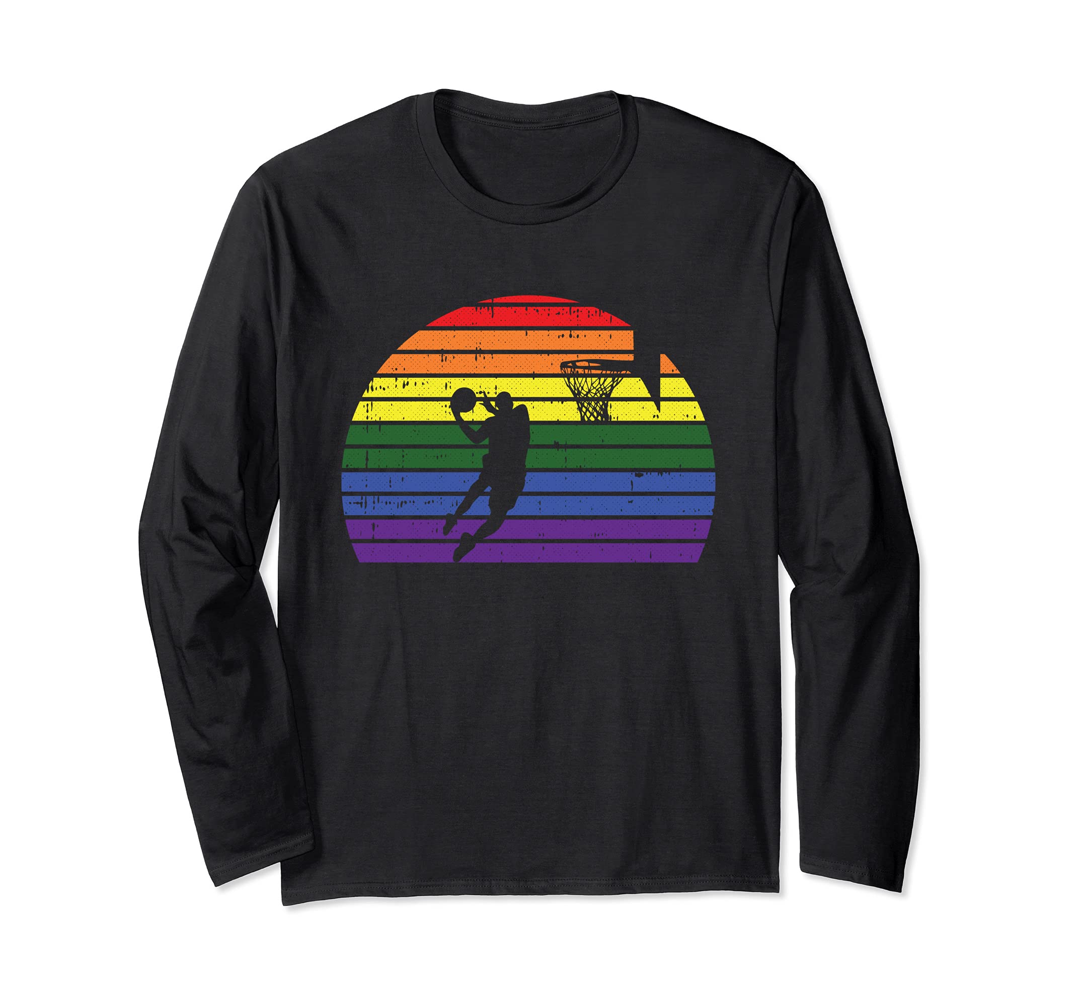 Basketball Player LGBT-Q Retro Gay Pride Flag Sport Fan Ally Long Sleeve T-Shirt