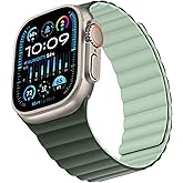 Bisikor Compatible with Apple Watch Band 49 46 45 44 42 41 40 38mm, Double Sided Wearable Silicone Magnetic Strap for iWatch Ultra SE Series 10 9 8 7 6 5 4 3 2 1 (42/44/45/46/49, Darkgreen/Lightgreen)