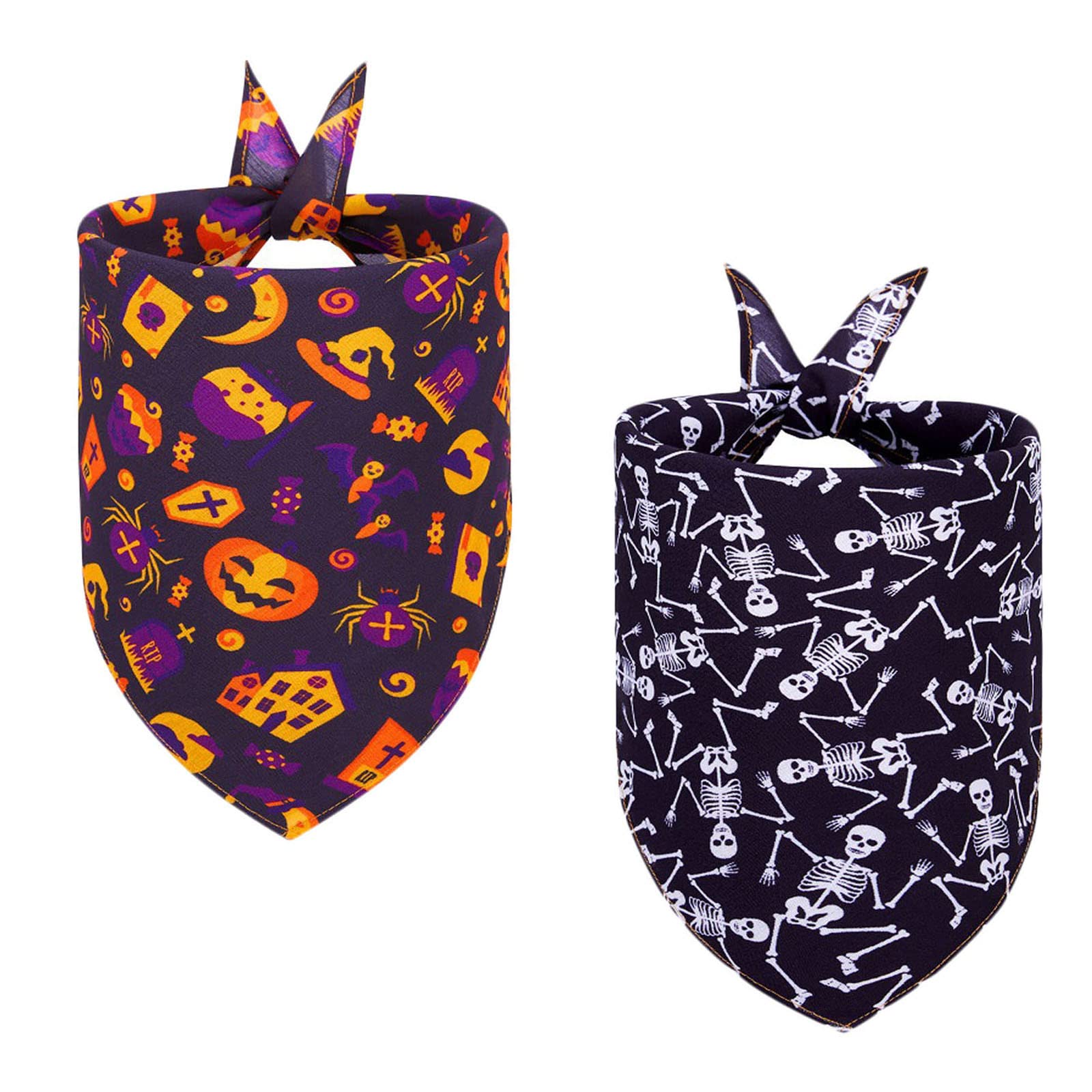 Halloween Dog Bandanas, 2 Pieces Pet Triangle Scarf Set for Small Medium Large Dogs Cats Party Dress Up Accessories Decoration (Color-2)