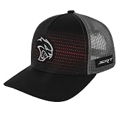 Dodge SRT Hellcat Rumble Snapback Trucker Hat &ndash; Black Red Mesh Cap with Embroidered Hellcat Logo Patch &amp; SRT Side Patch, Licensed