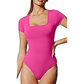 IUGA Bodysuits for Women Tummy Control Short Sleeve Square Neck Bodysuit Women's Slimming Basic Body Suit Tops
