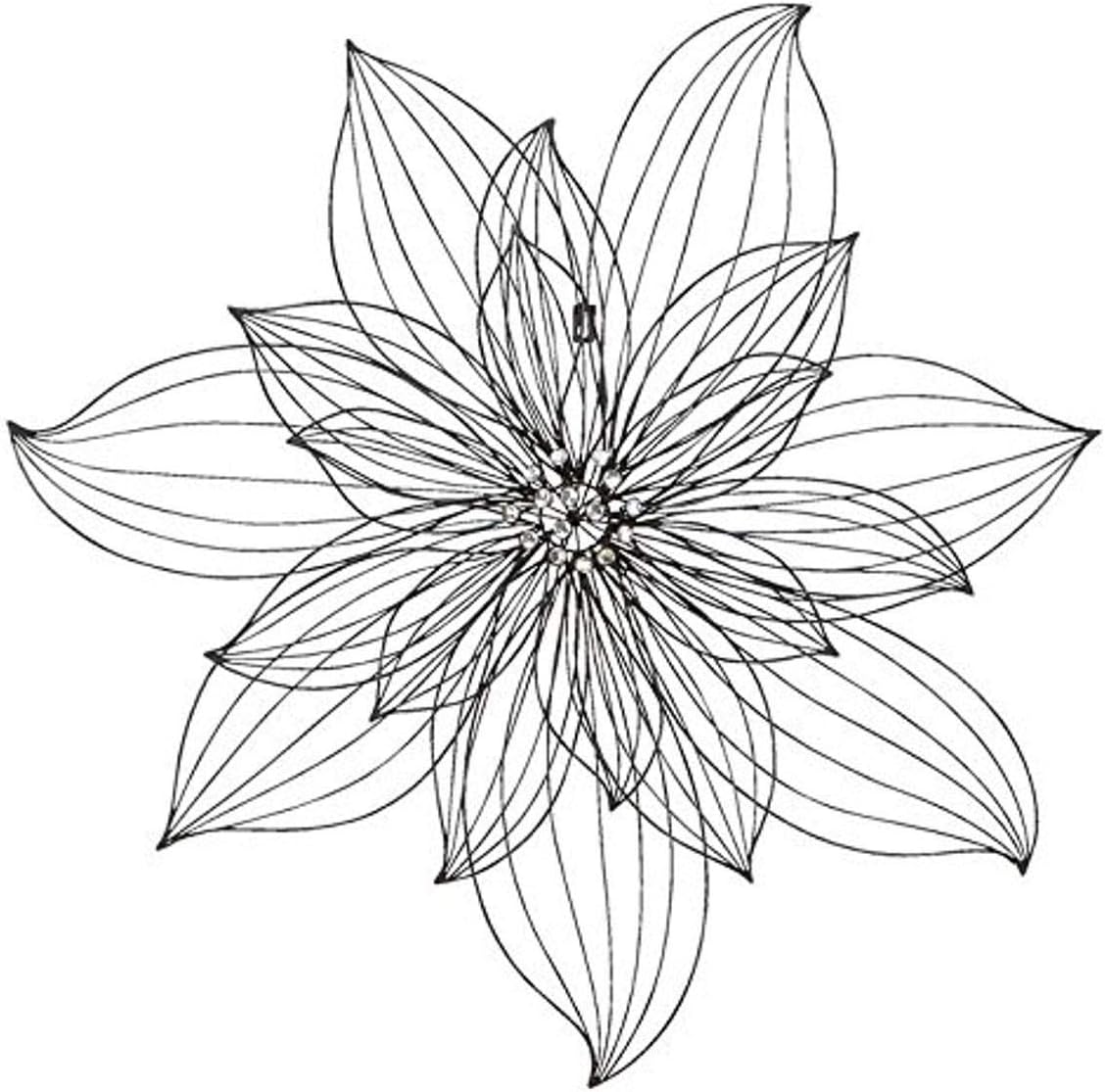 Deco 79 Modern Metal Outline Floral Wall Decor, 29"H x 29"L, Textured Black Finish