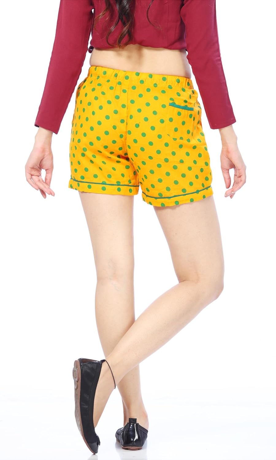 abony women's cotton yellow polka dots shorts