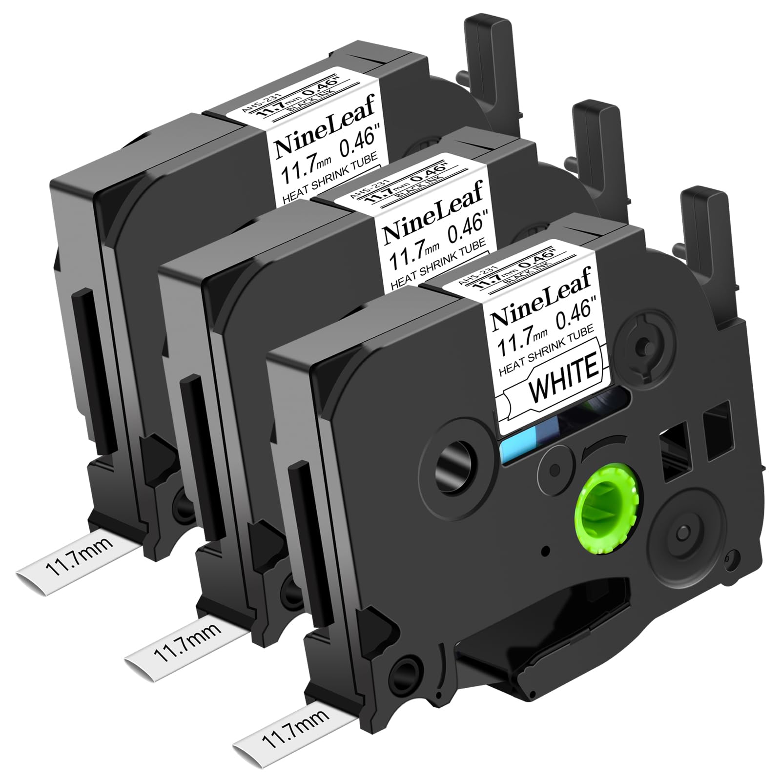 NineLeaf 3 Pack Compatible for Brother 11.7mm Heat Shrink Tube Label Tape HSe-231 HSe231 HS231 HS-231 Black on White for P-Touch PT-E300 E300VP E500 E550W P750WVP H300 Label Maker use in Cables Wires