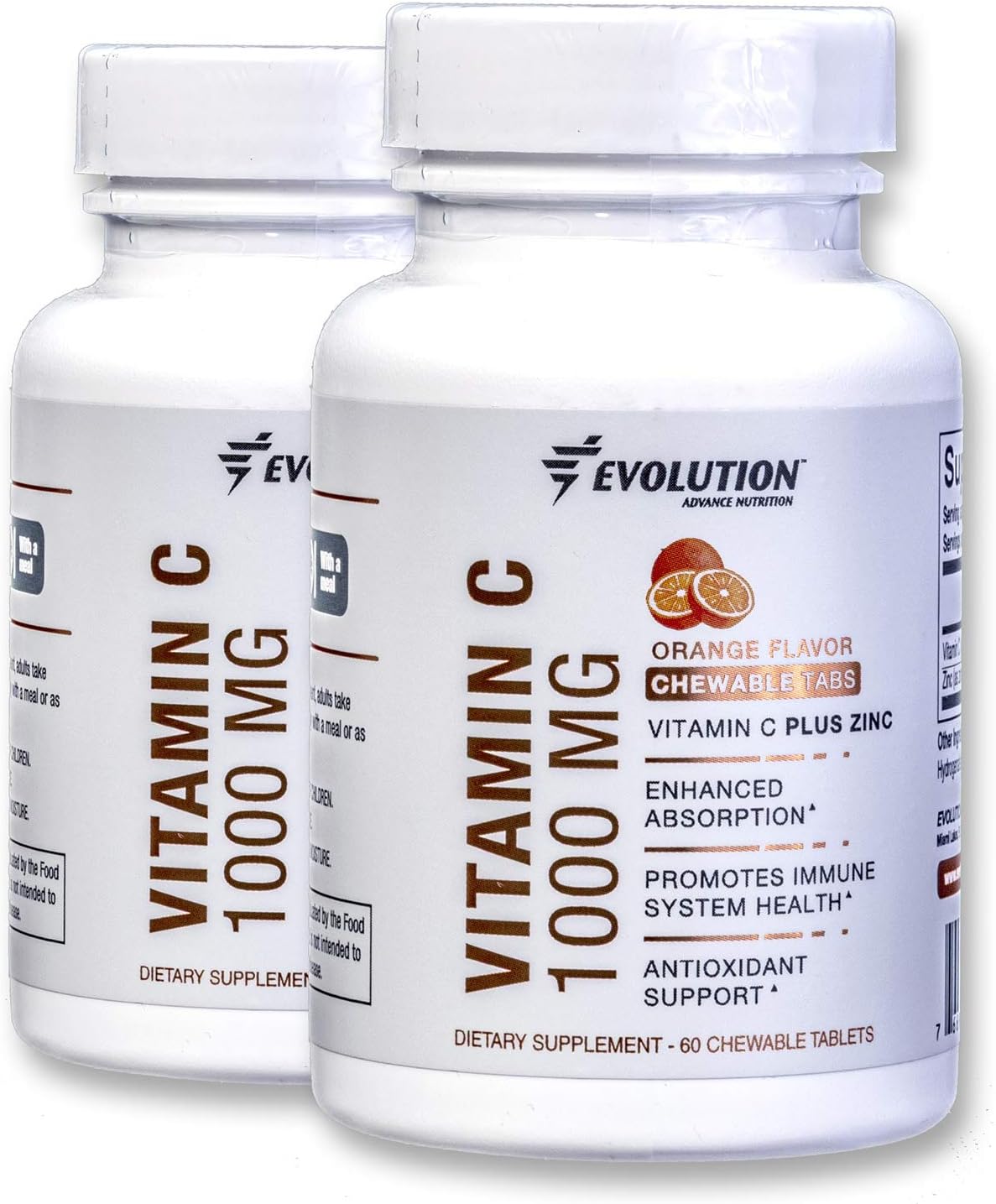Evolution Advance Nutrition Chewable Vitamin C with Zinc for Adults, 1000 mg - Enhances Absorption, Antioxidant Support and Promotes Immune System Health – Orange Natural Flavor - 120 Units (2 Pack)