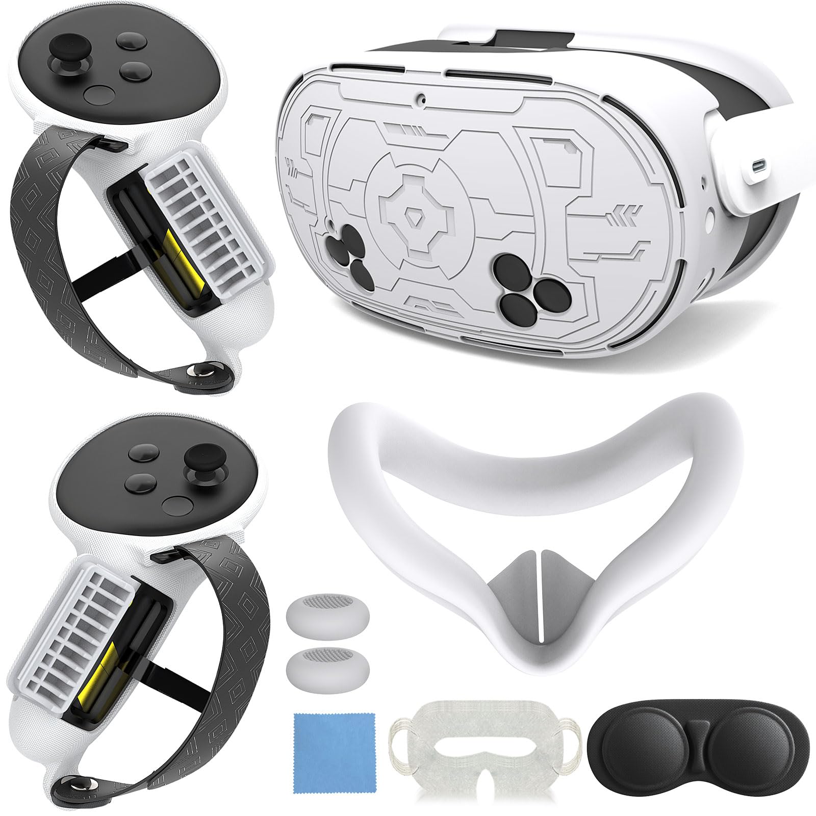 MLemonVR Silicone Cover Set Accessories for Meta/Oculus Quest 3s Includes VR Silicone mask Lens Protector TPU Hardshell Cover Battery Opening Controller Grip Cover (White)
